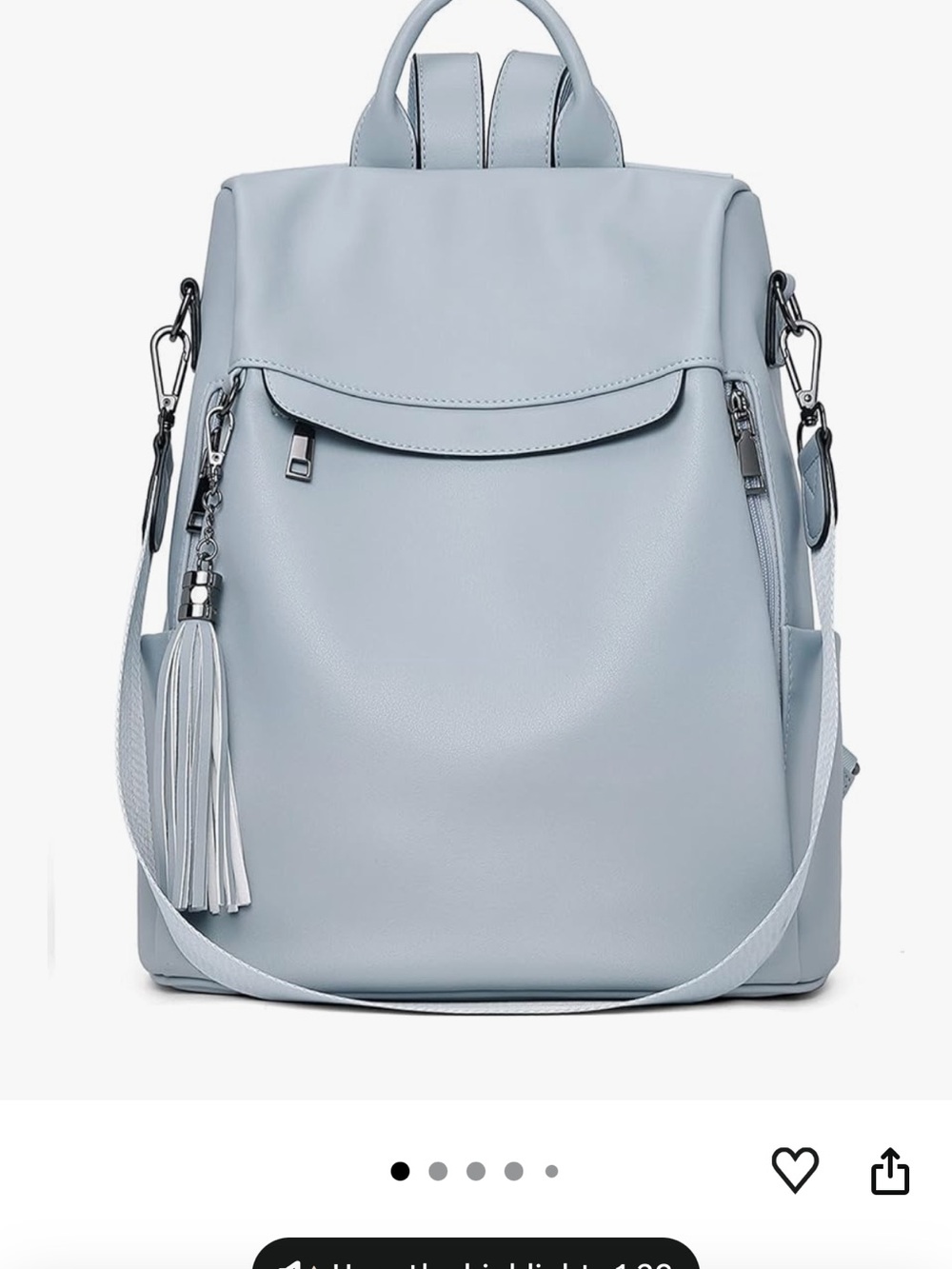 Light Blue Women’s Convertible Backpack Tote with Tassel